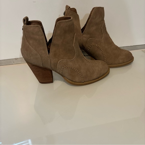 Shoes - Suede slip on booty, higher heel, tanning color, size 7 1/2 medium